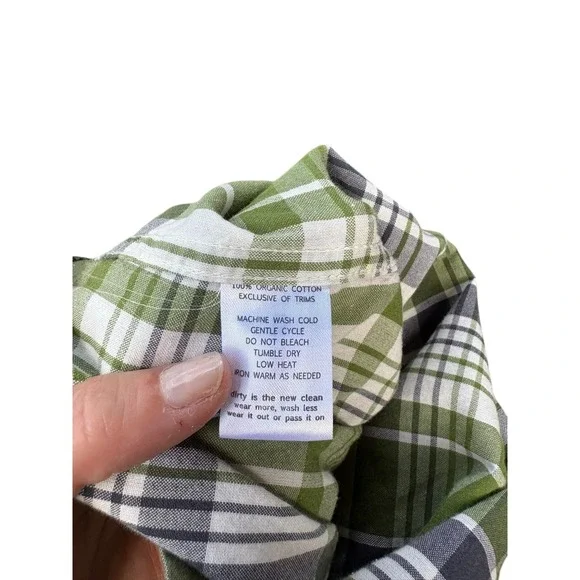 Horny‎ Toad Green and Grey Plaid Short Sleeve Button Down -L - Picture 8 of 11